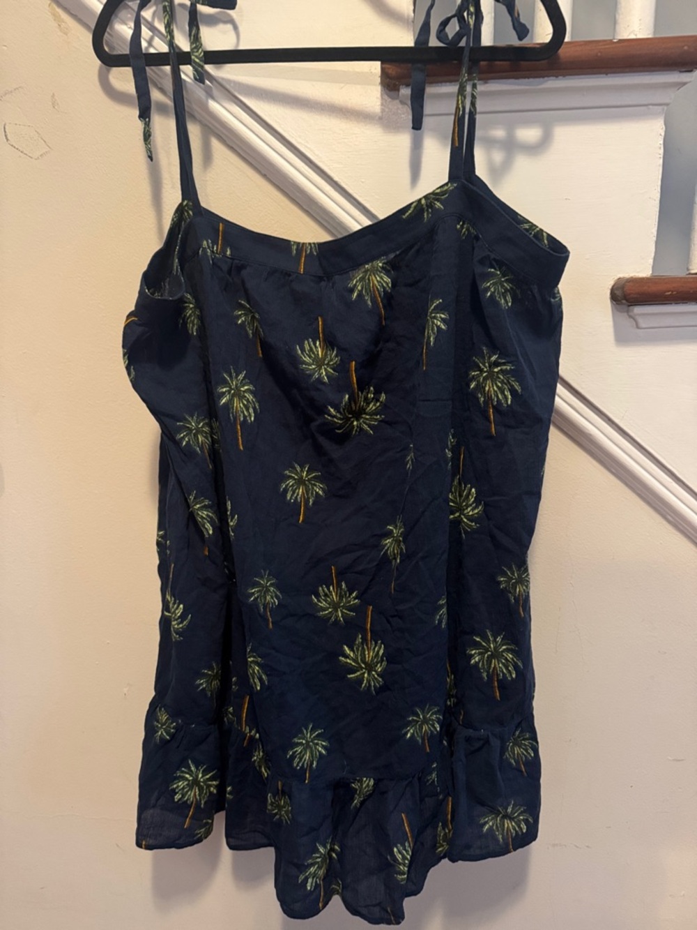 LOFT Plus Navy Dress with Green Palm Motif